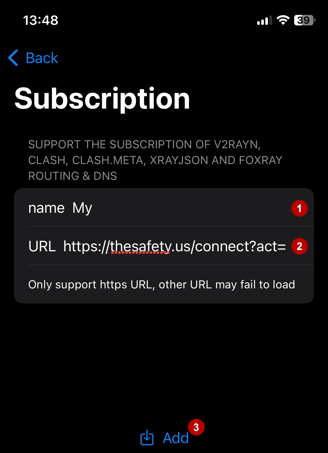 Добавление ссылки на xVPN подписку в Foxray на iOS