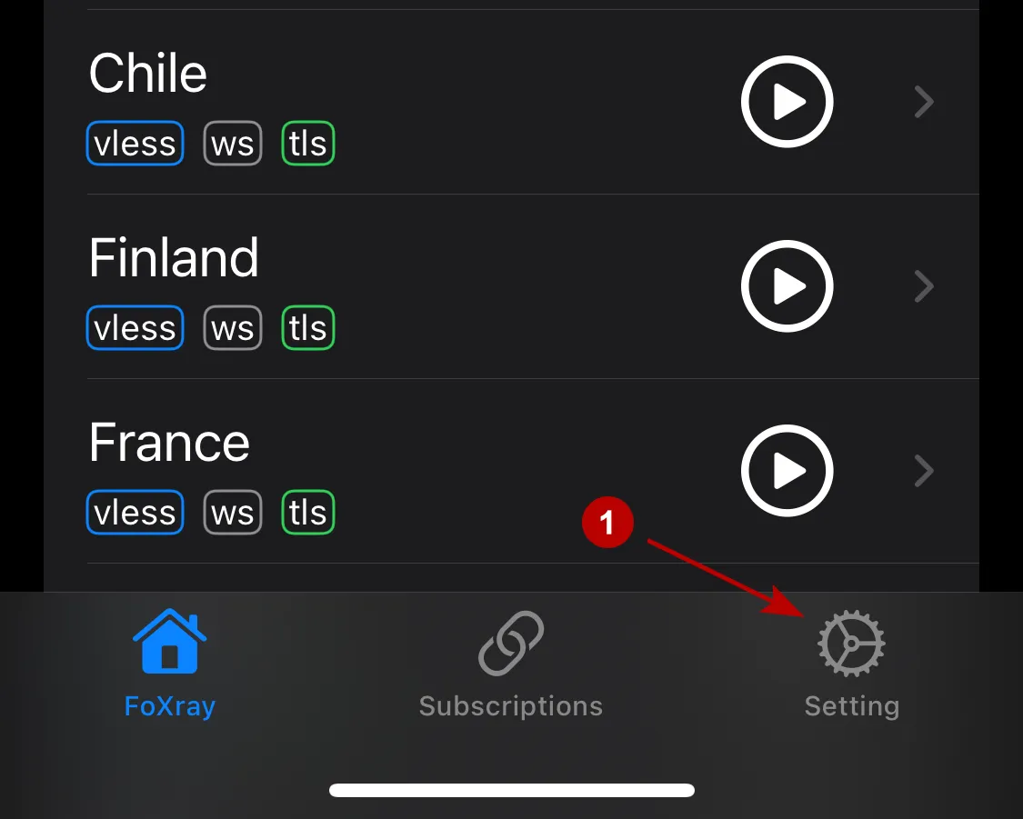 Changing xVPN connection settings in Foxray on iOS