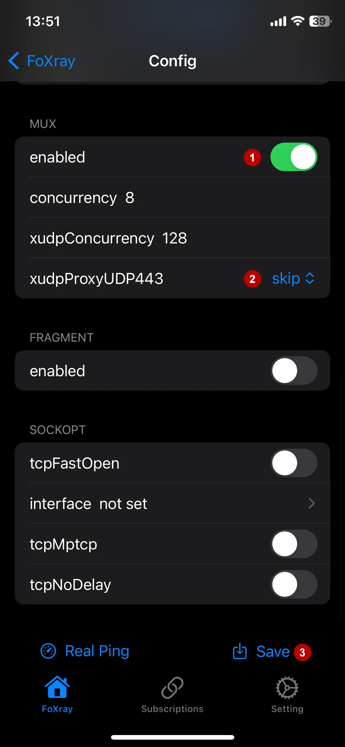 Включение мультиплексирования xVPN подключения в Foxray на iOS