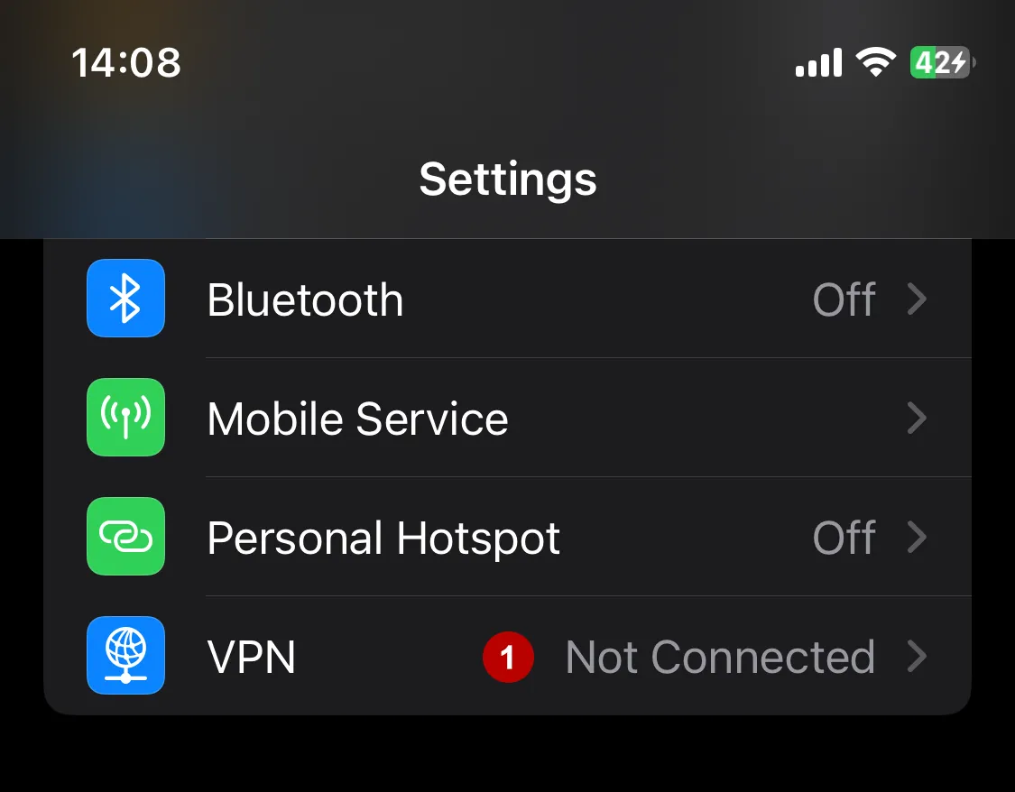 Connecting to xVPN from the Settings menu in Foxray on iOS