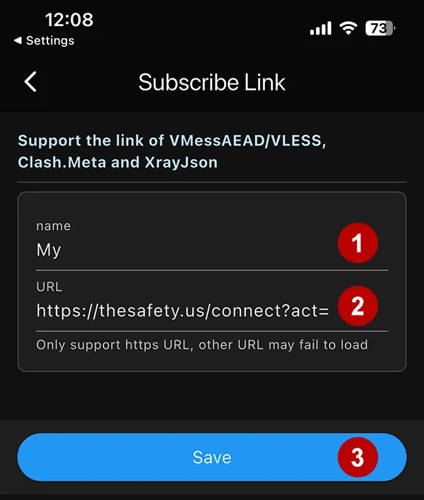 Adding a link to xVPN subscription in OneXray on iOS