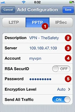 Username and password PPTP VPN on iPhone in iOS 6