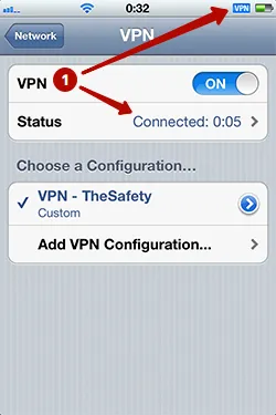 Successfully connected to PPTP VPN on iPhone in iOS 6