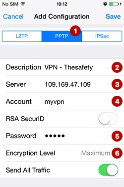 Username and password of PPTP VPN on iPhone in iOS 9