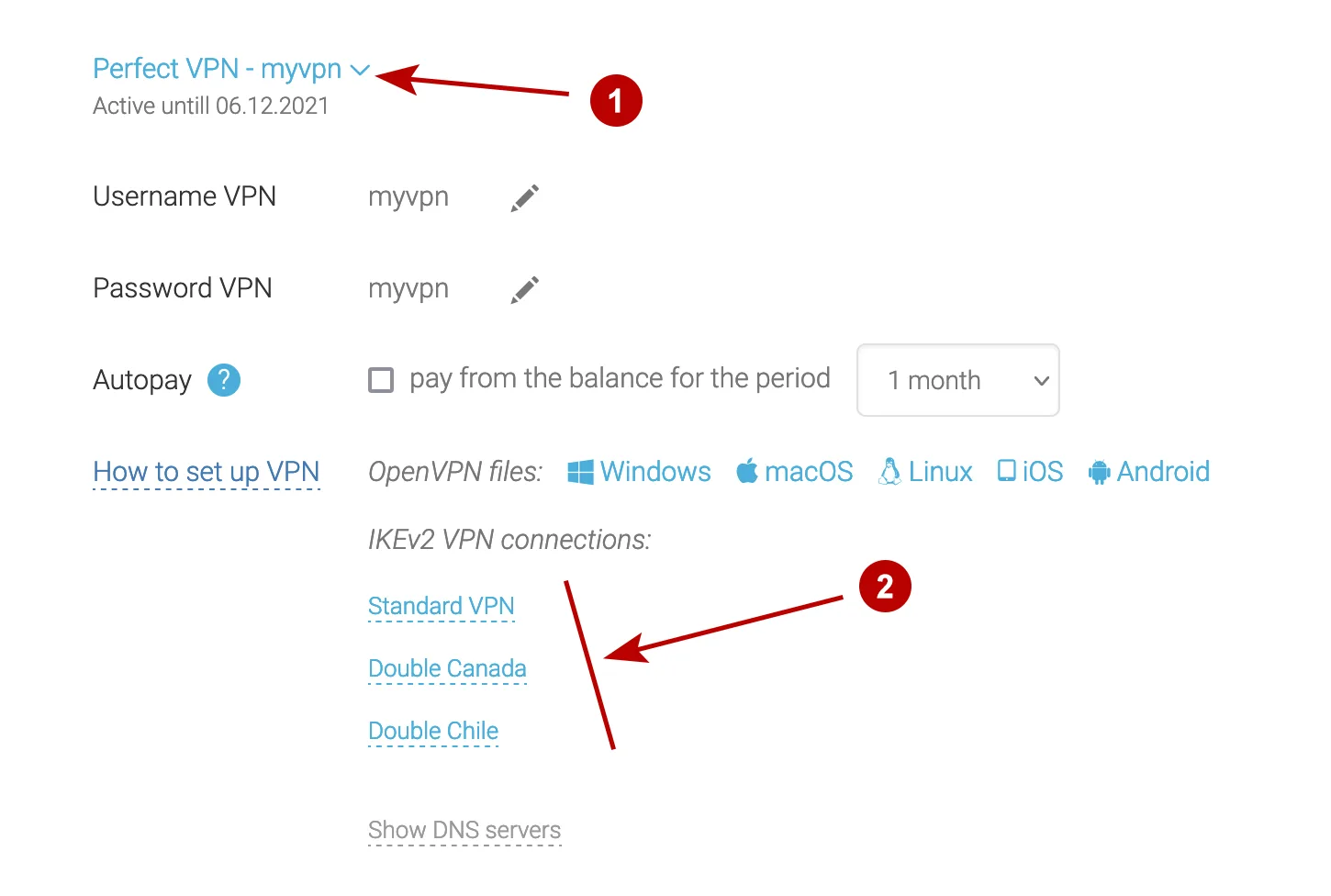 List IKEv2 VPN servers