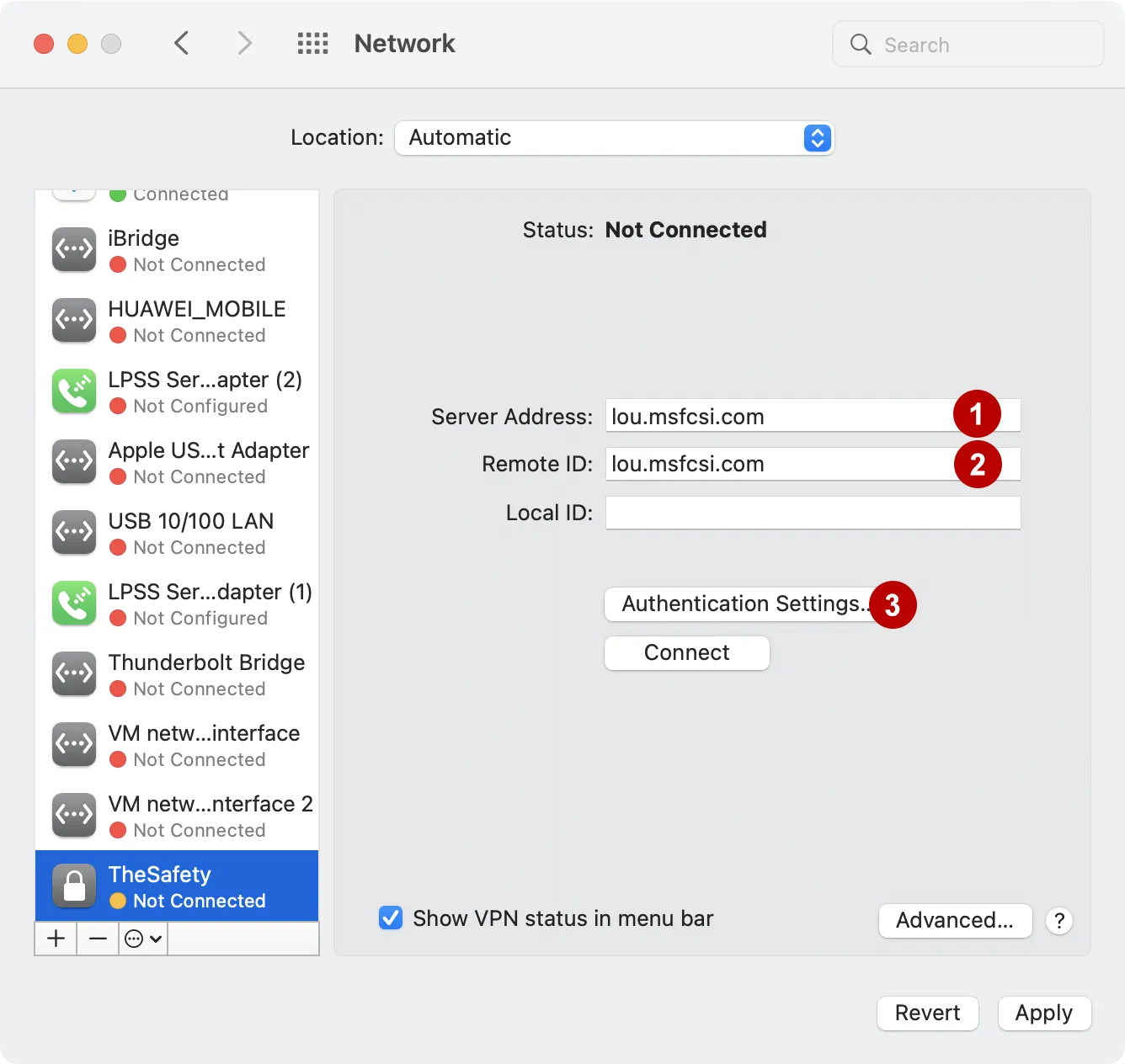 Domain of IKEv2 VPN server on macOS