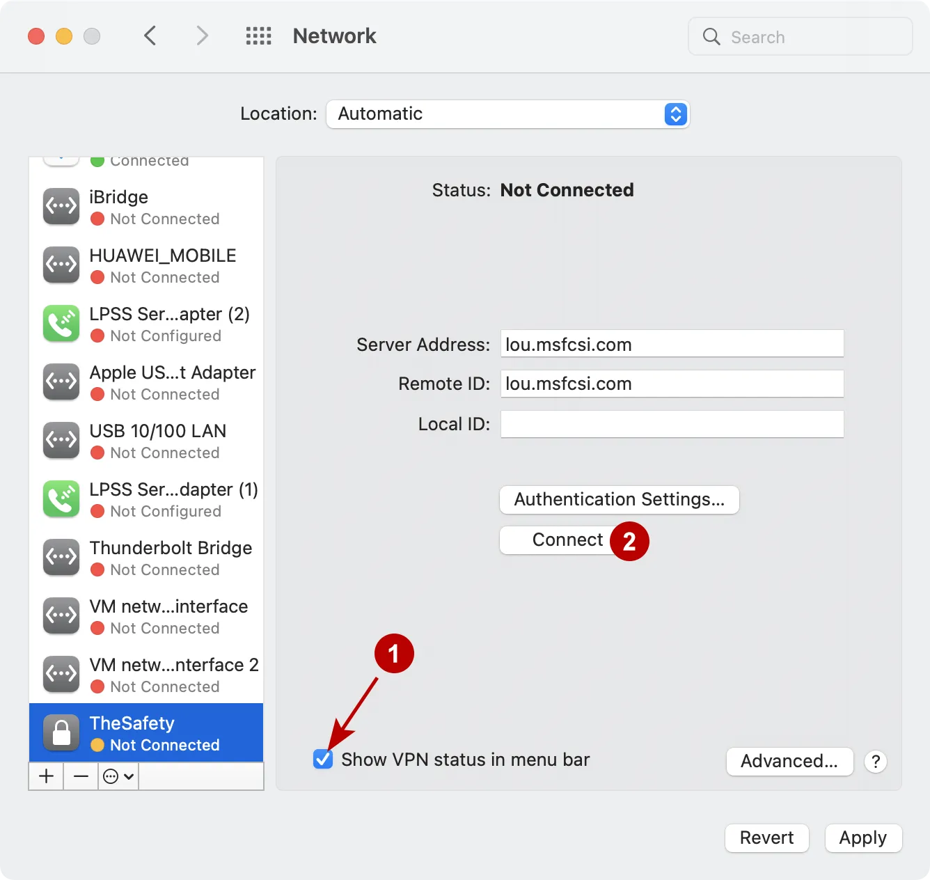 Connection to IKEv2 VPN on macOS