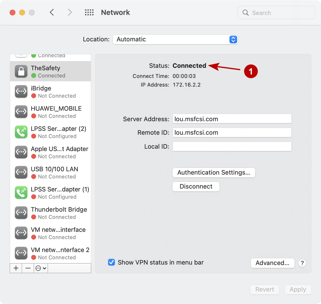 Successful connection to IKEv2 VPN on macOS