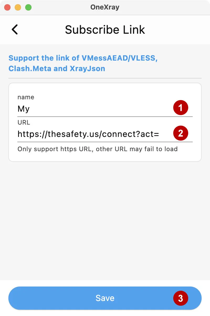 Adding a link to xVPN subscription in OneXray on macOS