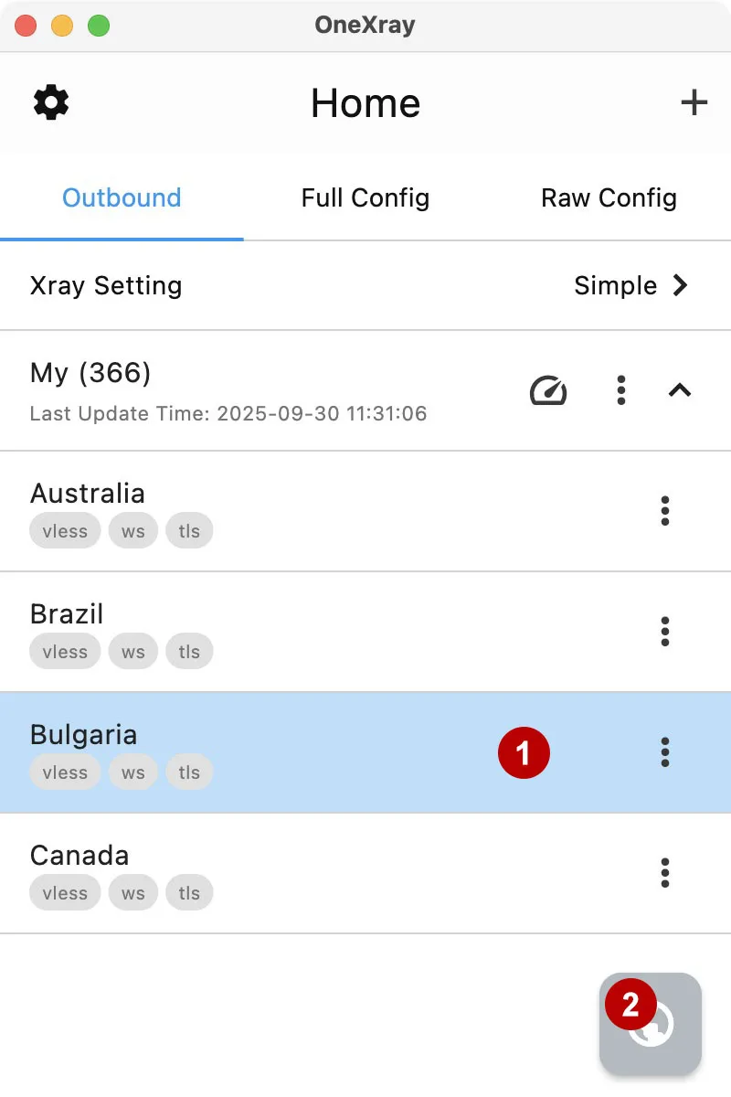Connect to xVPN in OneXray on macOS