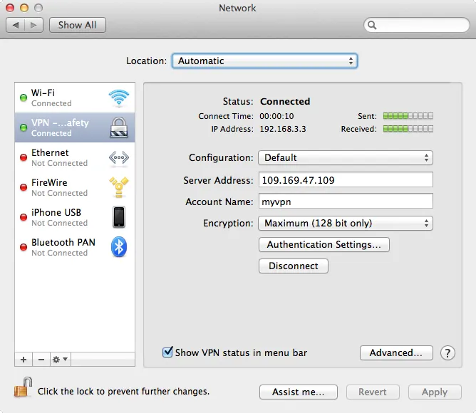 Successfully connected to PPTP VPN on macOS