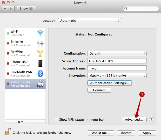 Gelişmiş Ayarlar MacOS'ta PPTP VPN