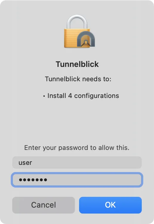 Enter your username and password from macOS