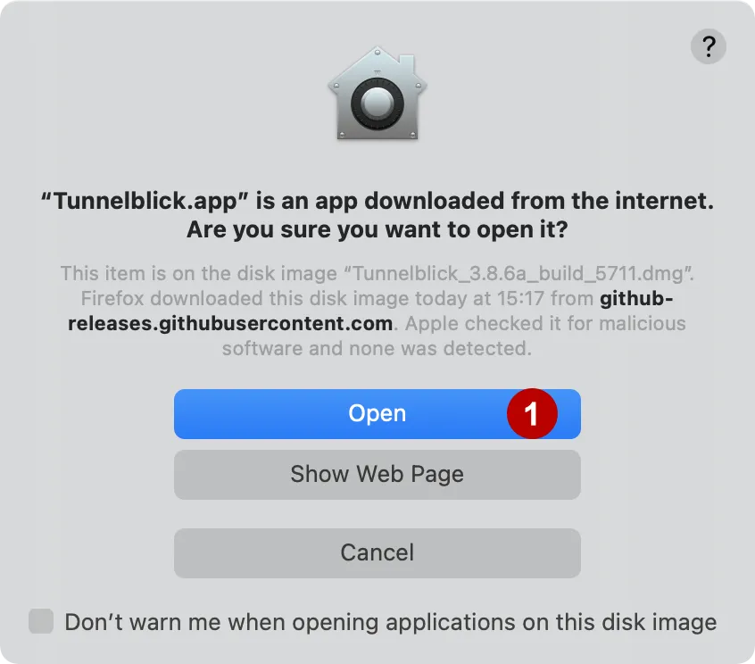 Permission to install Tunnelblick on macOS