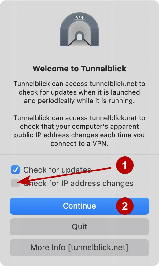 Disable the verification of the IP address in the Tunnelblick on macOS