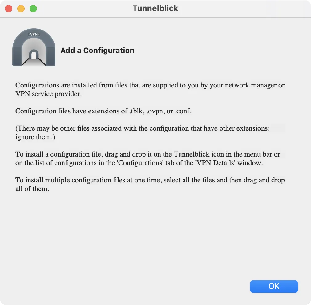 How to upload OpenVPN files to the Tunnelblick on macOS