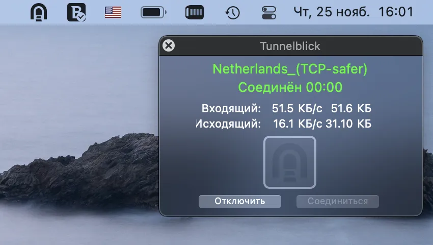 Успешное подключение к OpenVPN серверу с помощью Tunnelblick