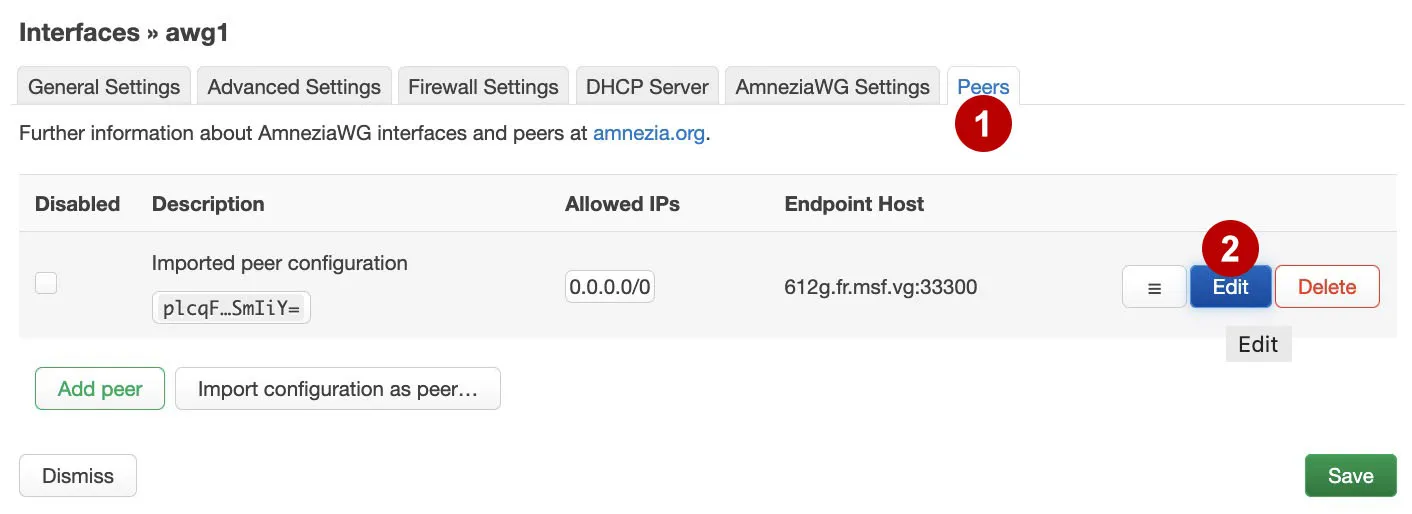 Редактировать Peers AmneziaWG на роутере OpenWRT