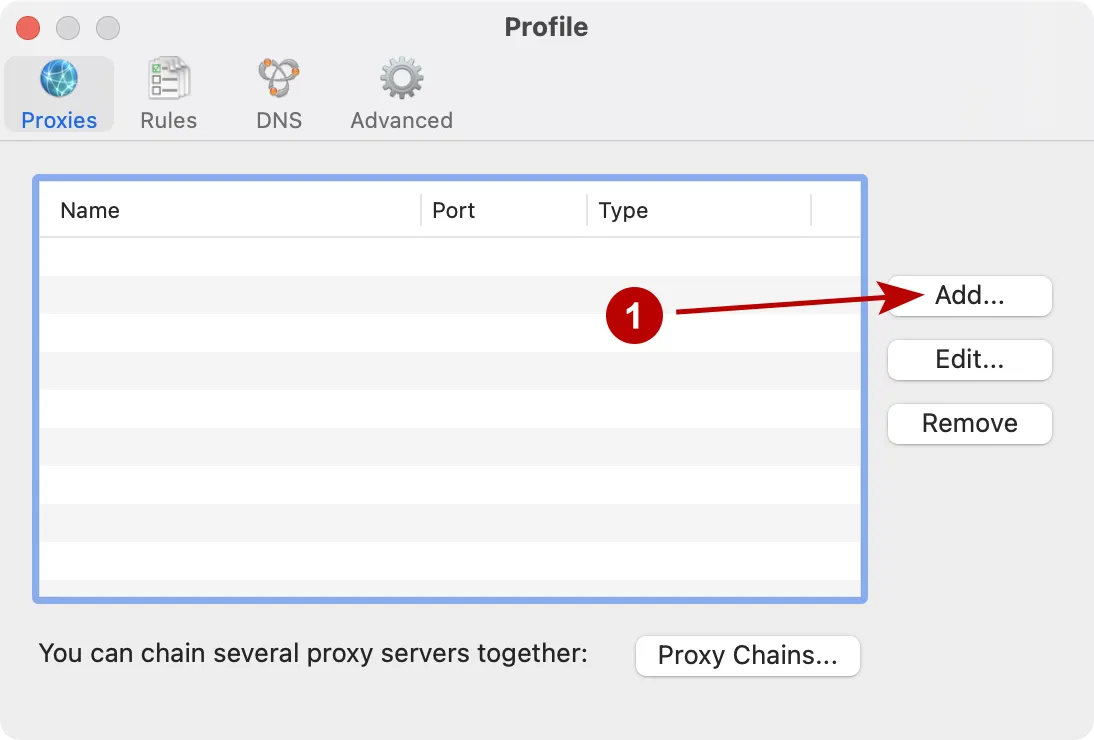 Add proxy in Proxifier on macOS
