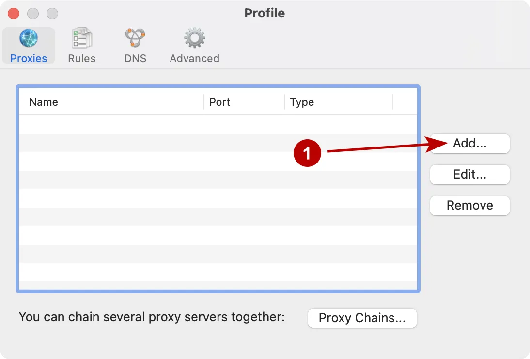 Добавить прокси в Proxifier на macOS