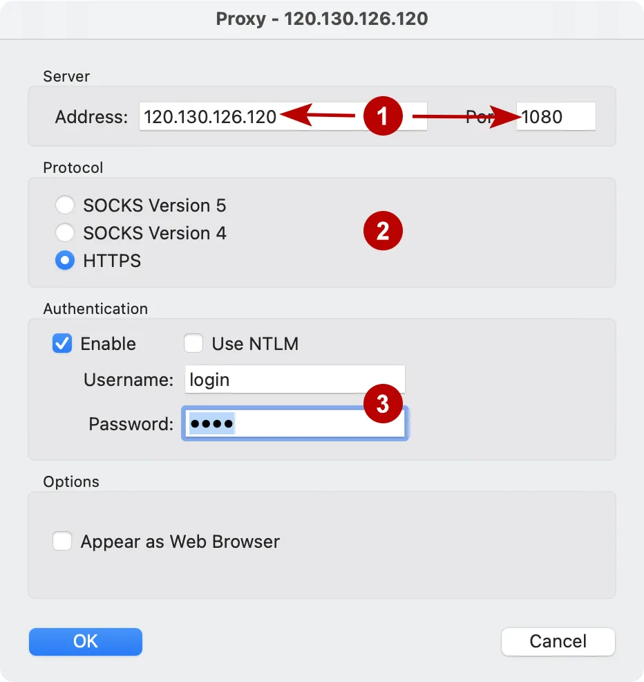 Proxy settings in Proxifier on macOS