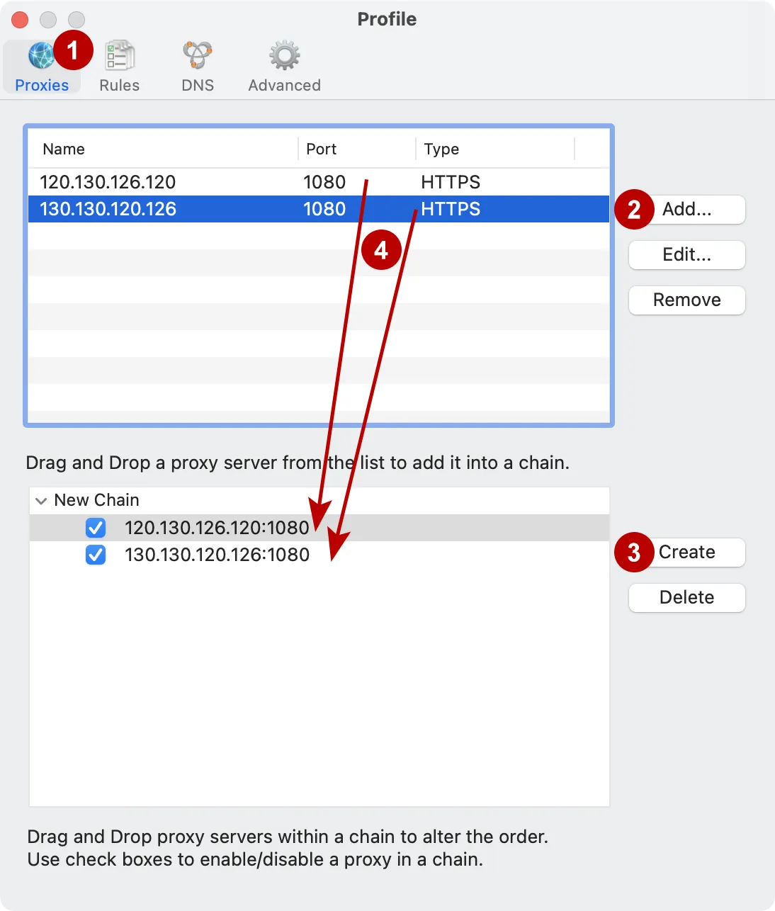 Proxy chain in Proxifier on macOS