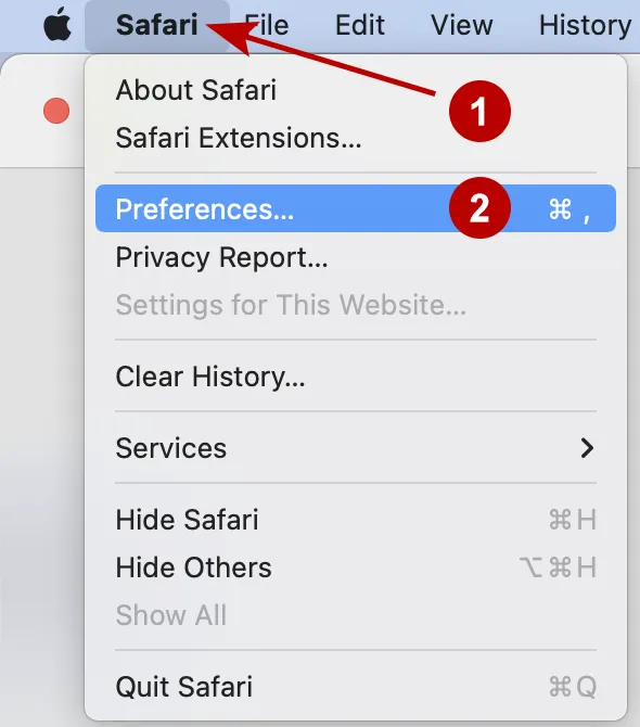 Safari browser settings on macOS