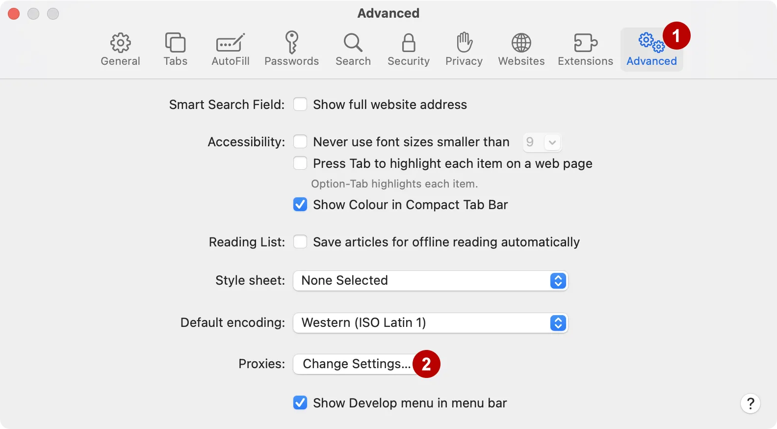 HTTP and Socks proxy settings in Safari on macOS