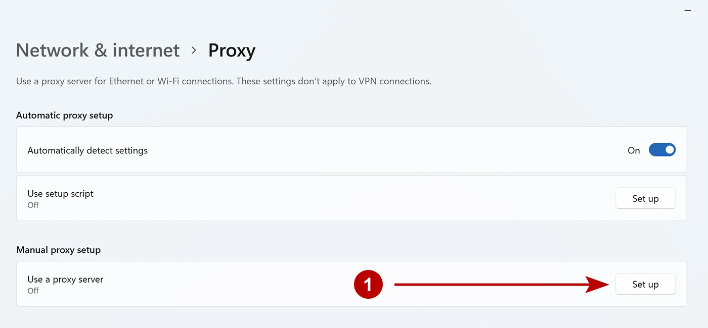 Proxy settings on Windows