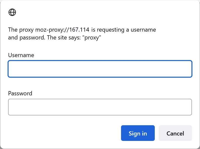 Login and password for proxy in Firefox on Windows