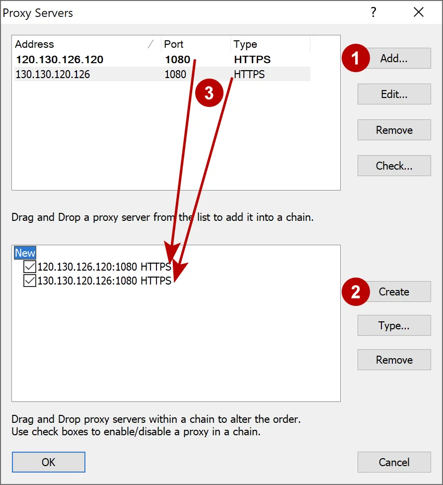 Proxy chain in Proxifier on Windows