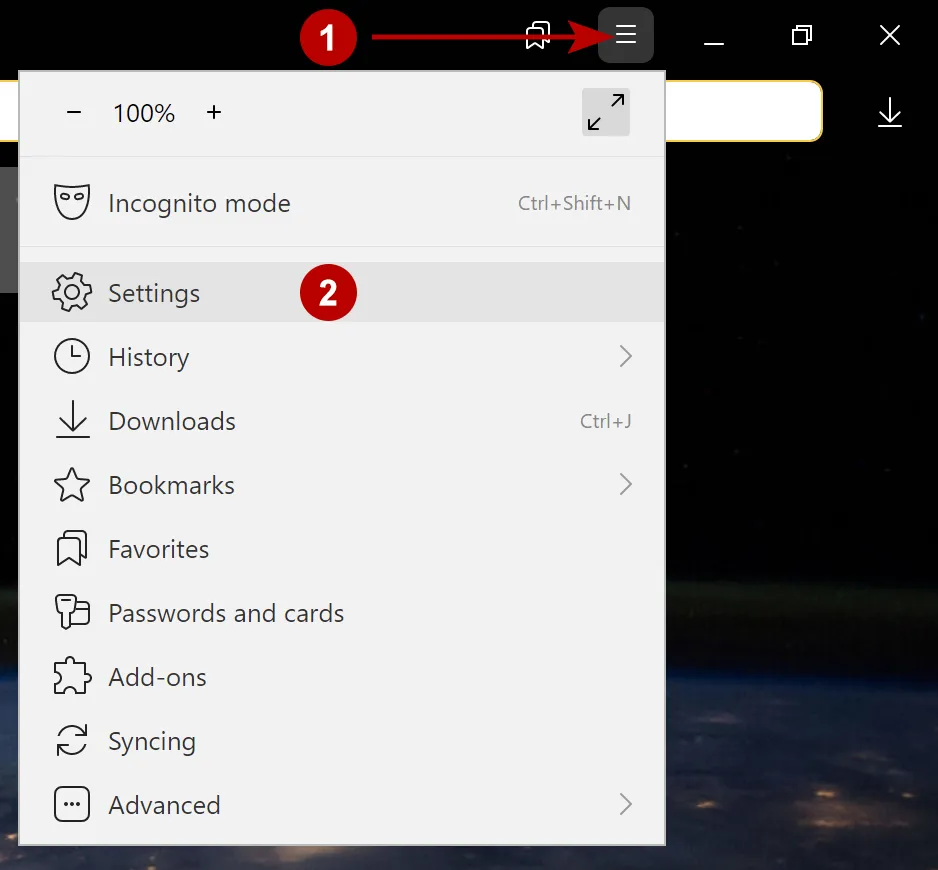 Yandex Browser settings on Windows