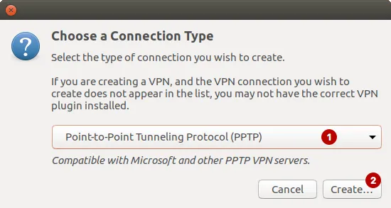 Выбрать протокол PPTP VPN в Ubuntu