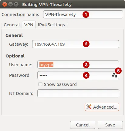 Username and password PPTP VPN on Ubuntu