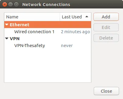 PPTP VPN connection created on Ubuntu