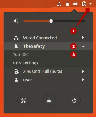 Отключение от IKEv2 VPN через меню на Ubuntu 17