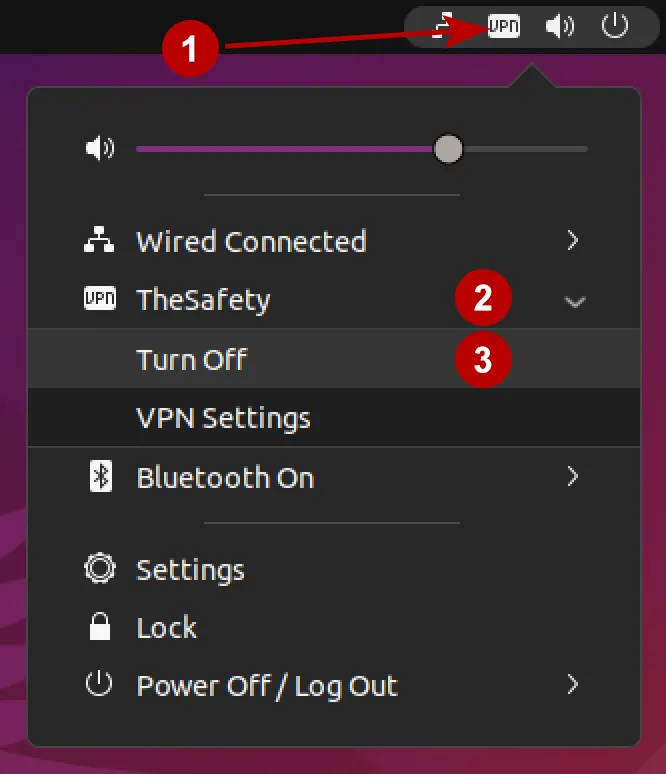 Disconnection from IKEv2 VPN through the top menu on Ubuntu 21