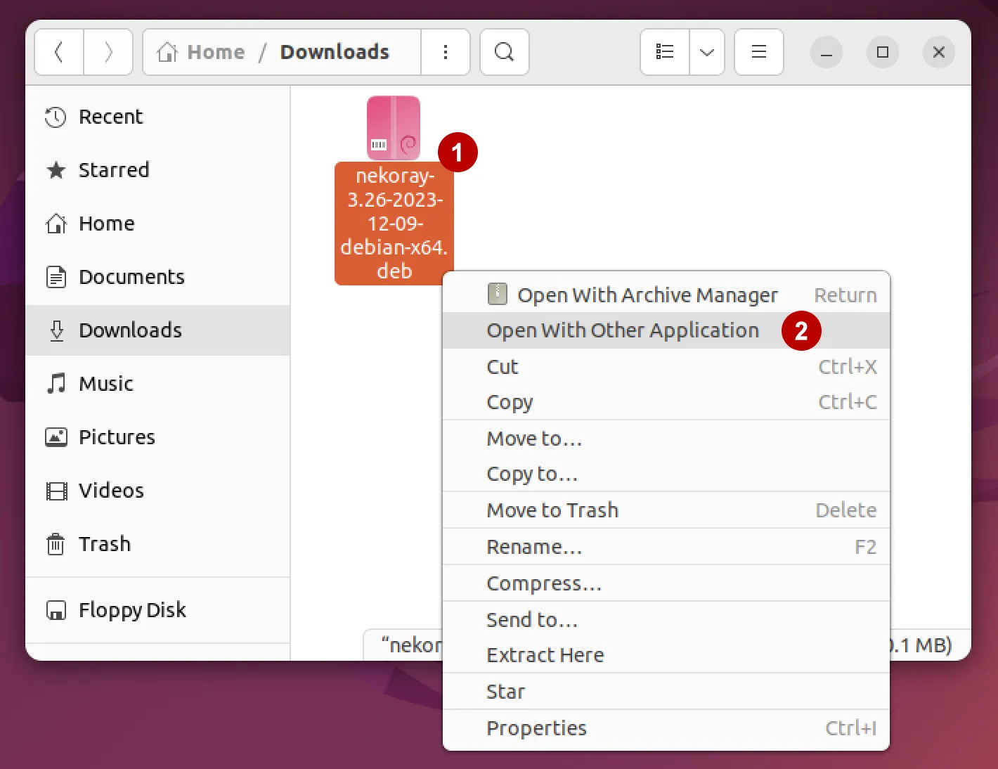Nekoray installation menu on Ubuntu 22