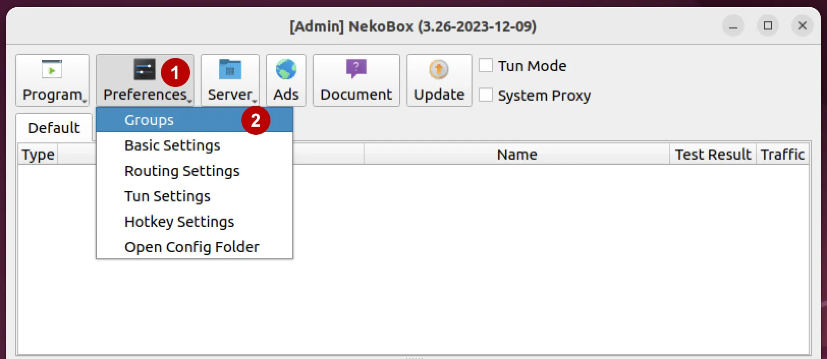 xVPN settings in Nekoray on Ubuntu 22