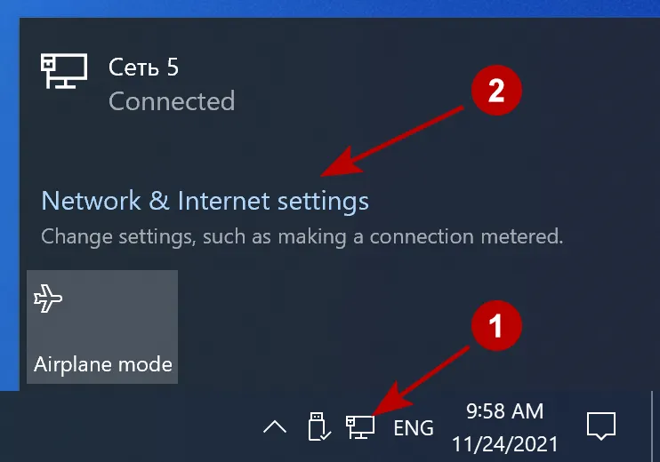 Select Network and Internet Options on Windows 10