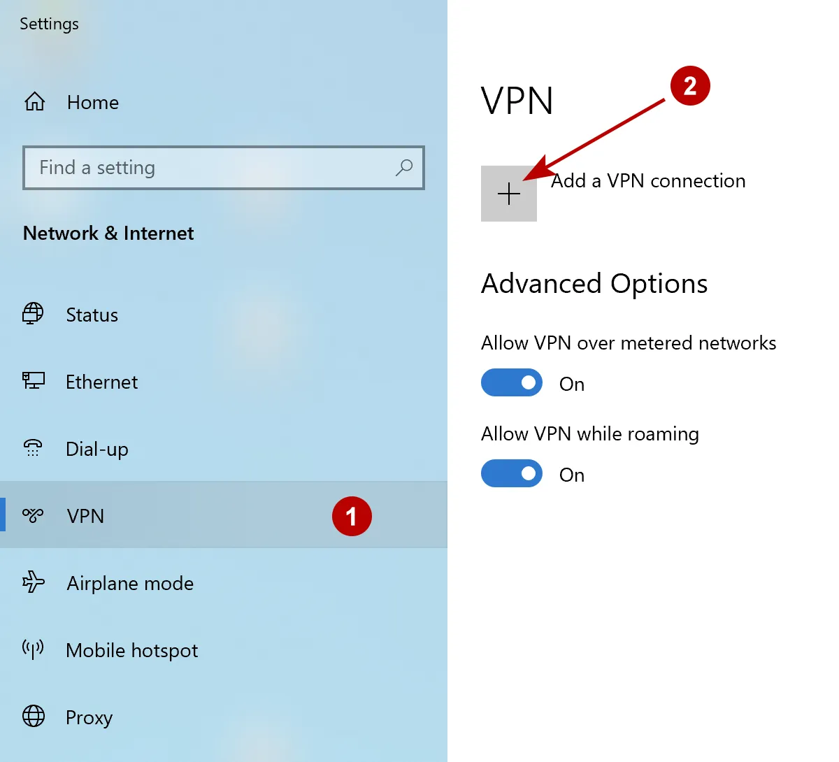 Add a VPN connection on Windows 10