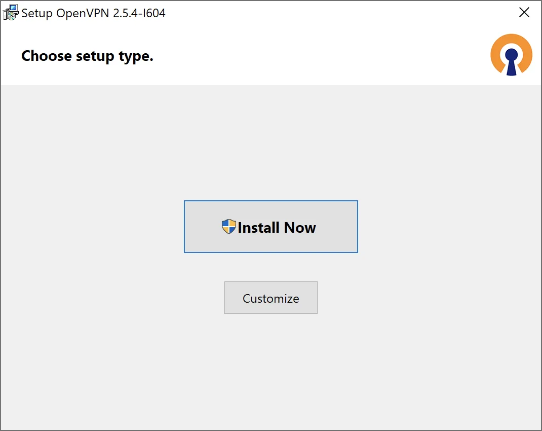 OpenVPN setup window on Windows 10