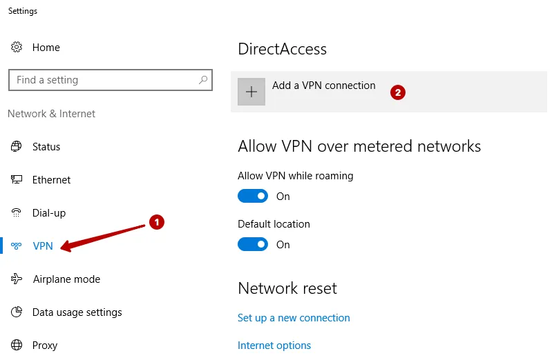 Add a VPN connection on Windows 10