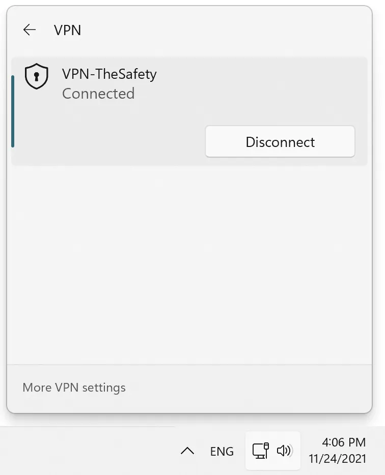 Successful connection to IKEv2 VPN on Windows 11