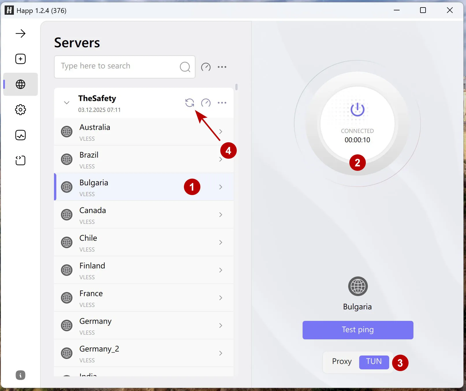 Подключение к xVPN в Happ на Windows