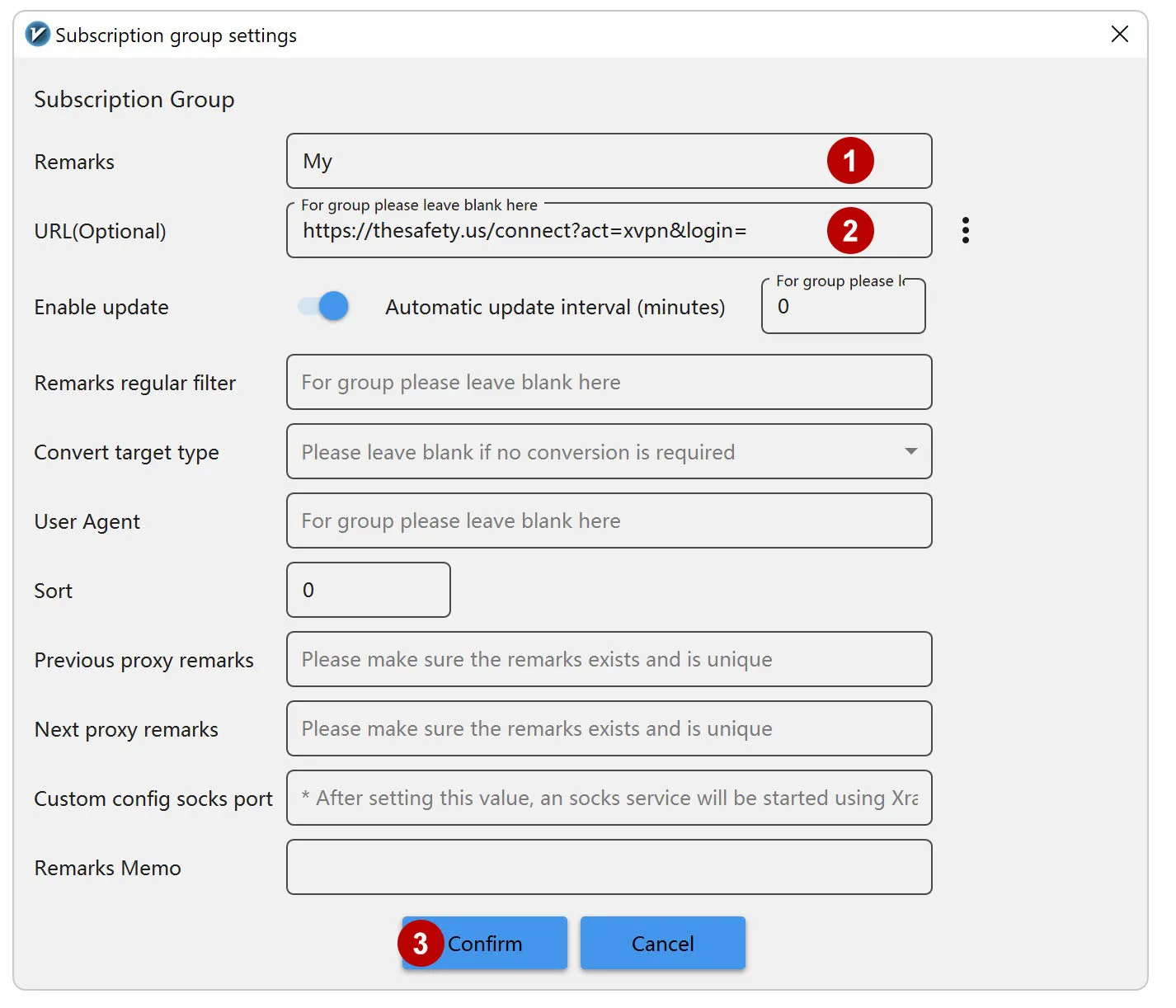 Подписка на xVPN соединения в v2rayN на Windows 11