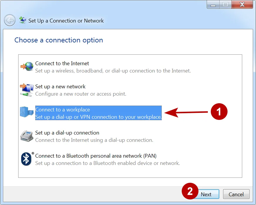 Connect to a workplace on Windows 7