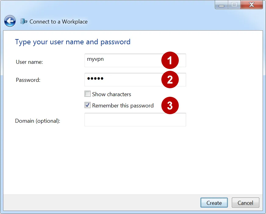 Username and password VPN on Windows 7