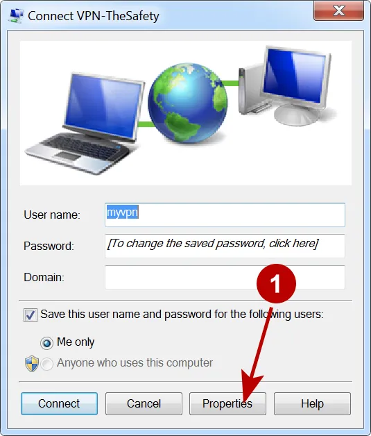 Properties of IKEv2 VPN connection on Windows 7