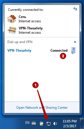 Successfully connected to PPTP VPN on Windows 7